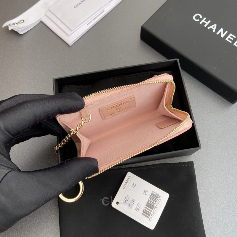 Chanel AP0223零钱包粉色鱼子酱金扣免检版 - Image 8