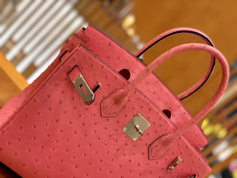 爱马仕 Birkin 铂金包 唇膏粉 鸵鸟皮 手缝工艺 银扣 30cm 现货 - Image 3