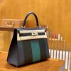 爱马仕 Kelly 字母包 午夜蓝 掌纹牛皮拼togo拼山羊 臻品级别 28cm
