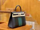爱马仕 Kelly 字母包 午夜蓝 掌纹牛皮拼togo拼山羊 臻品级别 28cm