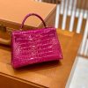 爱马仕 Mini Kelly 19cm 二代 一级美洲鳄鱼皮 J5天方夜谭紫 高定工序版本 全手工缝制