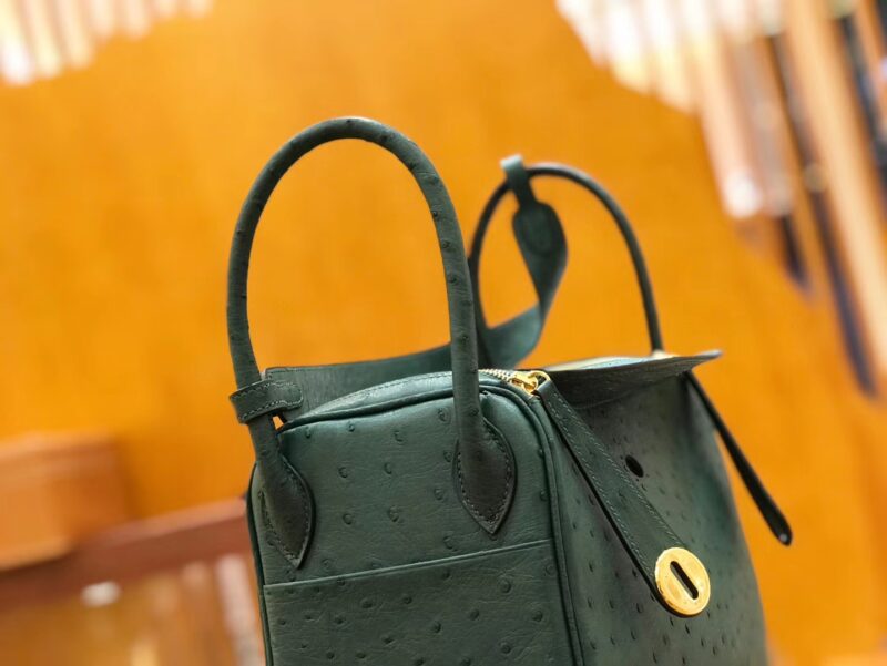 爱马仕 Lindy 26cm 孔雀绿 南非KK级鸵鸟皮 金扣 原版蜜蜡线 顶级手工 - Image 5