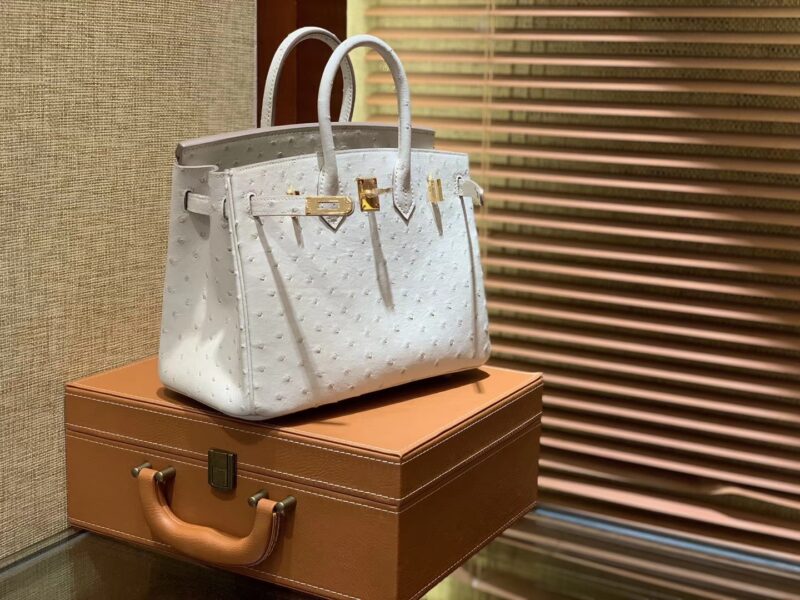 爱马仕 Birkin 25cm 奶昔白 南非进口鸵鸟皮 顶级手缝工艺 金扣 - Image 7