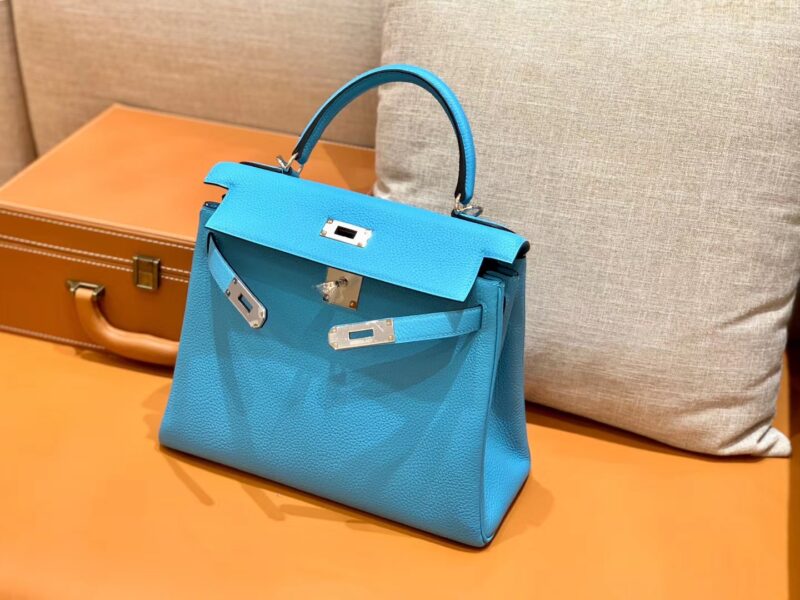 爱马仕 Kelly 凯莉包 北方蓝 小牛皮 银扣 28cm - Image 9