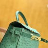 爱马仕 Kelly 28cm 孔雀绿 金扣 鸵鸟皮 全手工缝制