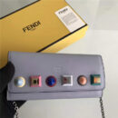 FENDI 芬迪 0251 2017新款南非小牛皮多功能长款铆钉链条包斜跨包 灰色彩钉