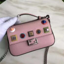 FENDI 1765 17新款小牛皮彩色铆钉包 两面开合 双F扣链条包 粉色