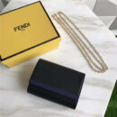 Fendi 芬迪 2305 小牛皮 撞色拼皮迷你单肩链条包 黑色