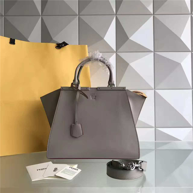 FENDI 柔软小牛皮购物包 彩色毛边 软羊革衬里 灰色