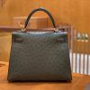 爱马仕 Kelly 凯莉包 松柏绿 鸵鸟皮 全手工缝制 金扣 28cm 现货