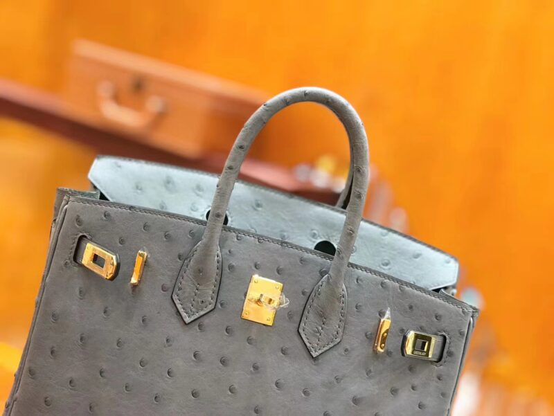 爱马仕 新增现货 Birkin 25cm 玛瑙灰 南非KK级鸵鸟皮 金扣 原版蜜蜡线 顶级手工缝制 - Image 4