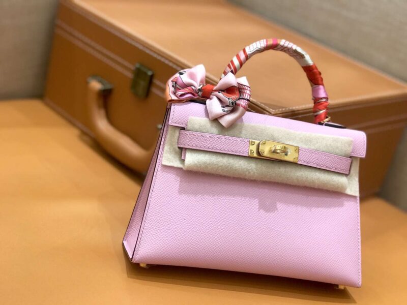 爱马仕 mini Kelly 锦葵紫 金扣 德国进口掌纹皮 全手工缝制 - Image 4