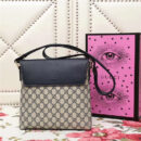 353431 GUCCI 双G印花 真皮拼布翻盖 女款 单肩斜跨包 灰白色