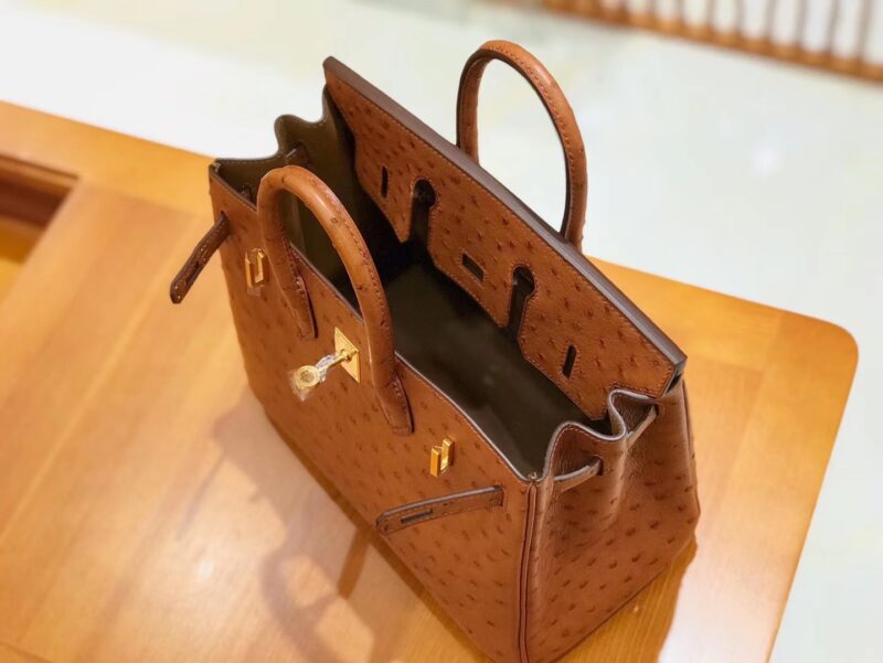 爱马仕 Birkin 25cm 鸵鸟皮 金棕色 全手工缝制 现货 - Image 6