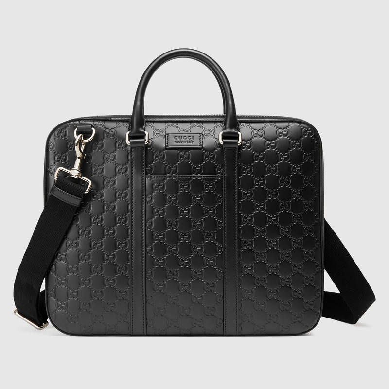 451169 CWCBN 1000 Gucci Signature 真皮 纤薄 公文包 黑色