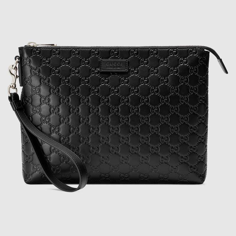 473881 GUCCI Gucci Signature 柔软质地 男包 手拿腕包 黑色