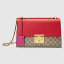 409486 Padlock 系列 GG Supreme高级人造帆布 中号 肩背包 红配玫红