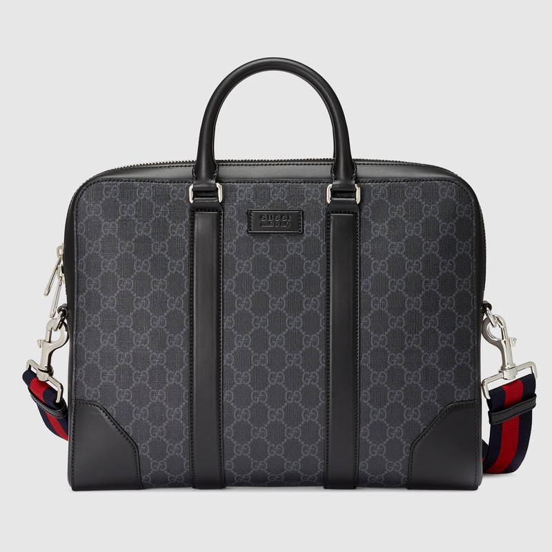 474135 GUCCI GG Supreme高级人造帆布 Gucci男包 Gucci公文包 黑灰色