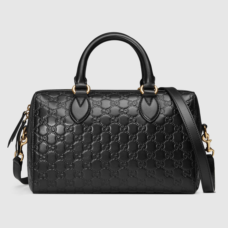 453573 Gucci Signature 柔软质地 皮革 手提包 波士顿包 黑色