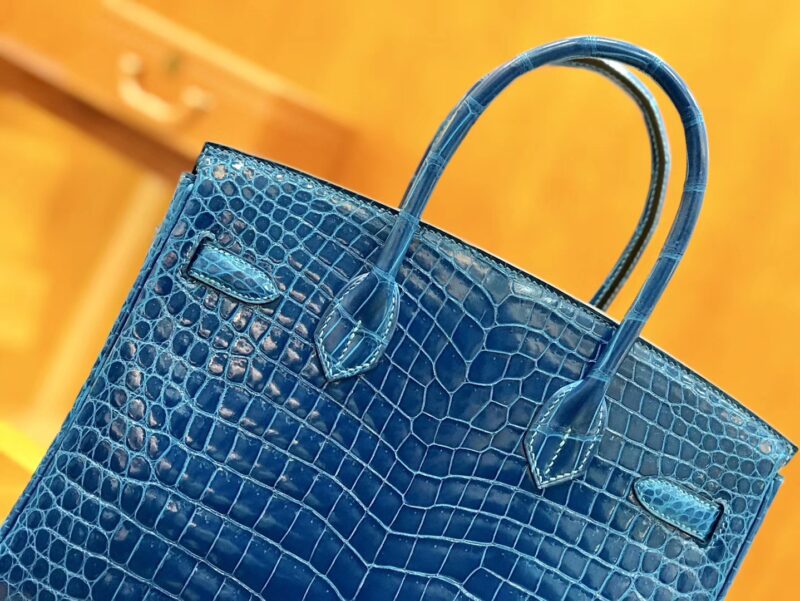 爱马仕 Birkin 铂金包 倒V 伊滋密尔蓝 湾鳄 25cm - Image 4