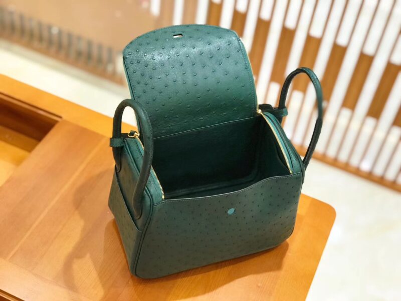 爱马仕 Lindy 26cm 孔雀绿 南非KK级鸵鸟皮 金扣 原版蜜蜡线 顶级手工 - Image 6