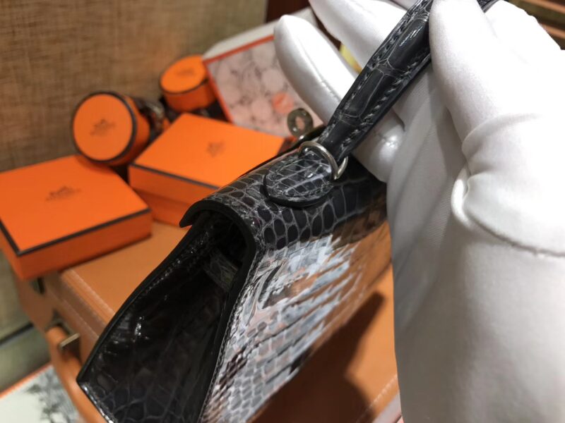 爱马仕 MiniKelly 迷你凯莉 石墨黑 一级美洲鳄鱼皮 顶级手缝蜡线 银扣 19cm 2代 - Image 7