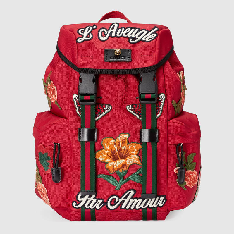 478327 GUCCI 古驰 Techpack 刺绣装饰 双肩背包 红色