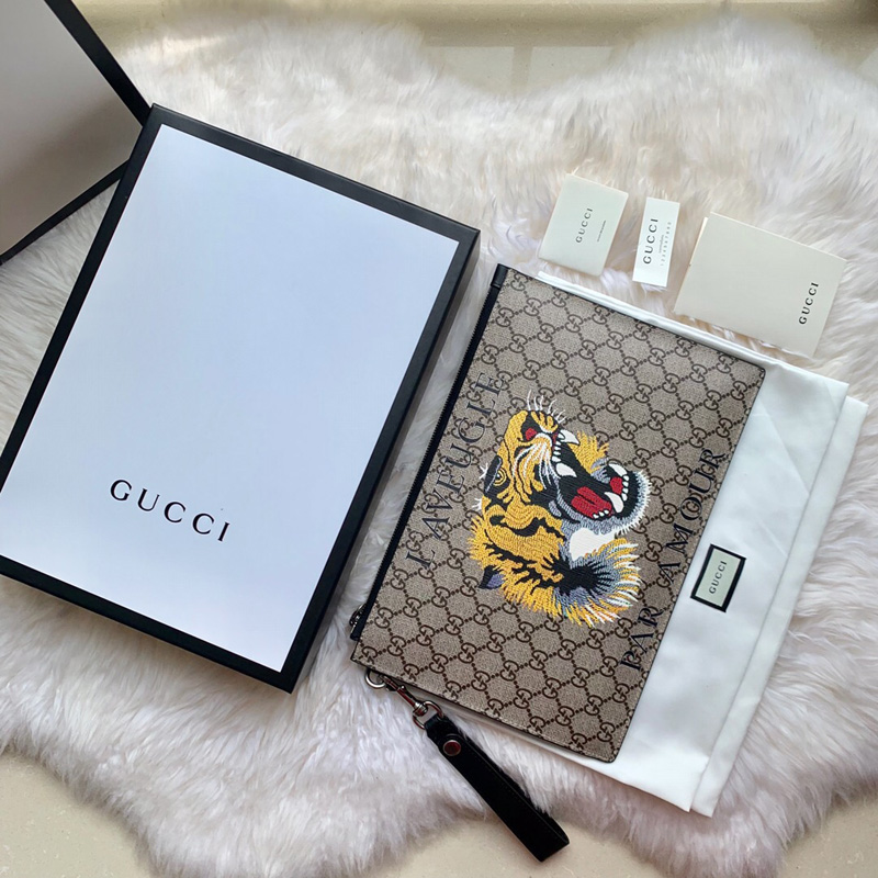 473904 Gucci Neo Vintage高级人造帆布手拿包 Gucci虎头印花手包