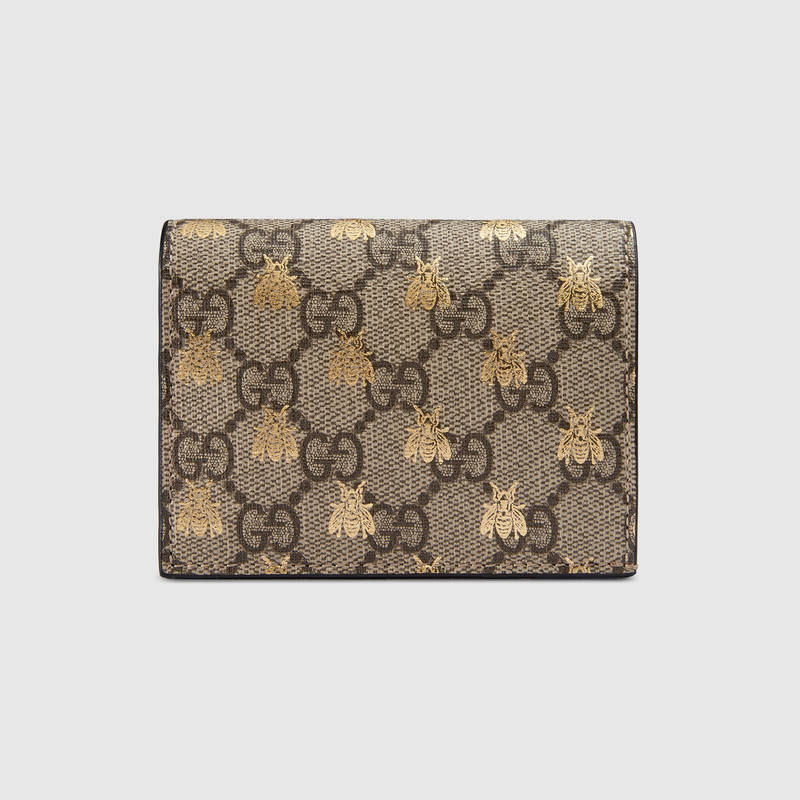 508757 Gucci 古驰钱包 蜜蜂图案 高级人造帆布 卡片夹 浅啡色