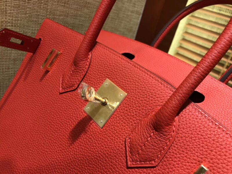 爱马仕 Birkin铂金包 罂粟橘 德国togo小牛皮 原版蜜蜡线 顶级手缝 金扣 30cm - Image 4