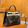 爱马仕 Kelly 凯莉包 鳄鱼皮 黑色 金扣 28cm 现货
