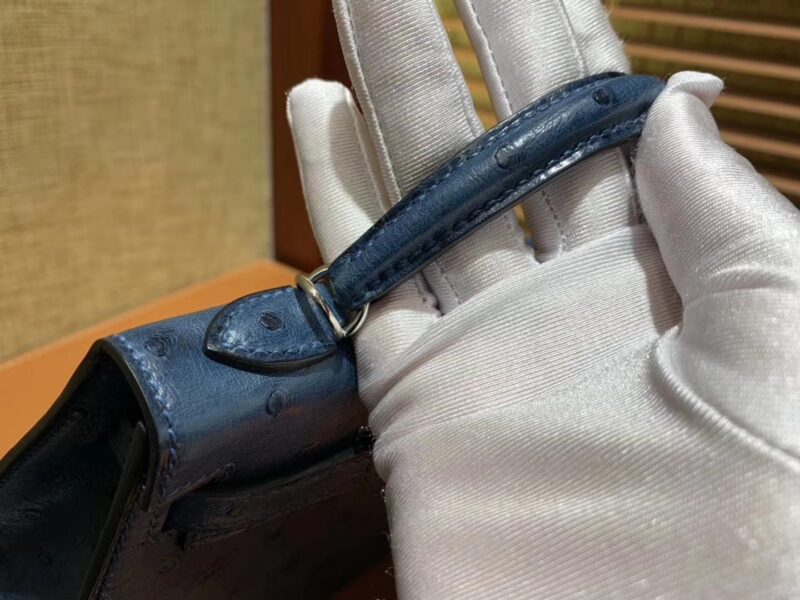 爱马仕 Mini kelly 19cm 靛蓝 南非KK级鸵鸟皮 银扣 原版蜜蜡线 顶级手工 - Image 4