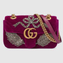 446744 GUCCI GG Marmont系列 刺绣 人形花纹天鹅绒 迷你手袋 酒红色