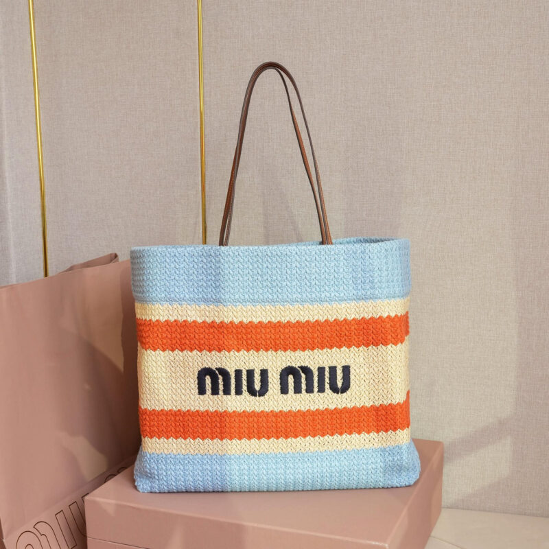 miumiu*5BG228拼色LOGO手提包拼蓝色免检版 - Image 5
