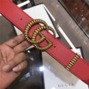 Gucci 2018年新款 平纹原厂牛皮 GG互扣式 双G带扣 男女皮带 红色