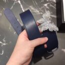 Gucci 2018新款 走秀款 原版牛皮 蝴蝶满钻扣头 蓝色银扣