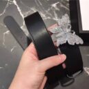 Gucci 2018新款 走秀款 原版牛皮 蝴蝶满钻扣头 黑色银扣