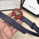 Gucci 模特走秀款 红色水晶 双G带扣 皮革腰带 深蓝色