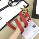 2008114899 Gucci 2017年新款 牛皮 金属蝴蝶结饰钉 双G带扣 女式皮带 红色