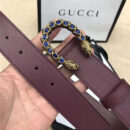 GUCCI 古驰 2017畅销女款 双面进口平纹 头层牛皮 龙头花纹扣 啡带蓝钻金扣
