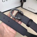 GUCCI 古驰 2017畅销女款 双面进口平纹 头层牛皮 龙头花纹扣 黑带白钻银扣