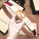 Gucci 新款 双G带扣 Sylvie织布真皮腰带 情侣款 白色
