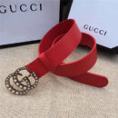 Gucci 原版牛皮搭配原单仿古铜珍珠双G扣头 腰带 彰显超凡品味 顶级精品 红色