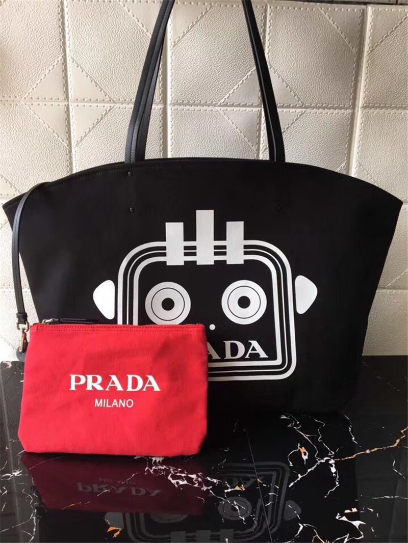 1BG218 Prada女包 普拉达购物袋 Prada帆布包 普拉达包包 黑色