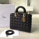Dior迪奥 Lady Dior经典戴妃包 七格大号 黑色羊皮 金扣