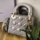 Dior迪奥 Lady Dior 经典迪奥戴妃包 Mini三格 灰色羊皮 Dior链条包 金扣