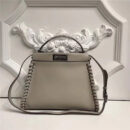 9210M FENDI 芬迪 边缘编织装饰 柔软小牛皮手提包 灰色