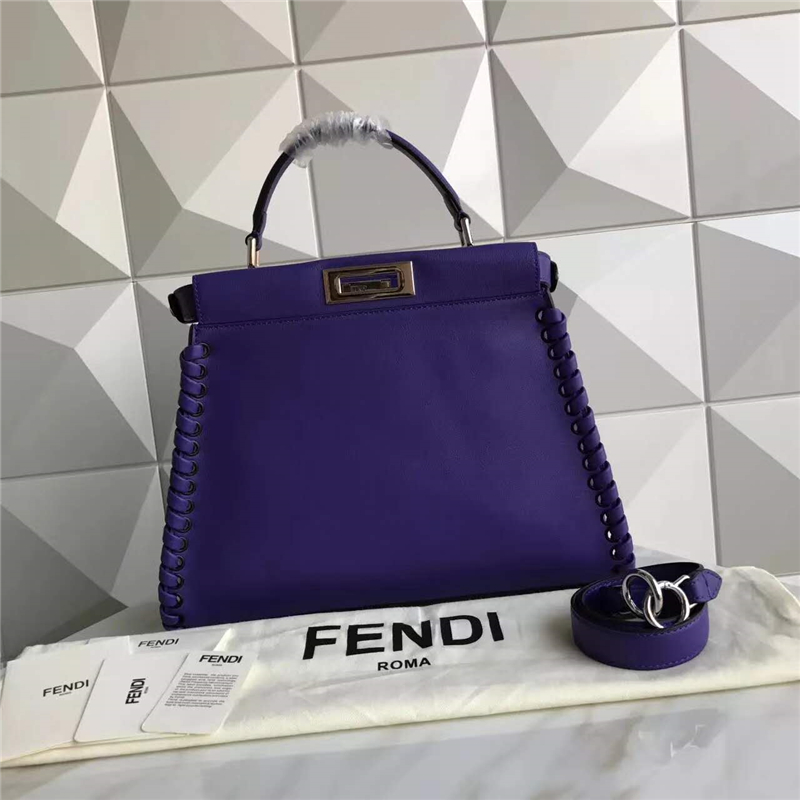 9210M FENDI 芬迪 边缘编织装饰 柔软小牛皮手提包 紫色