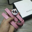 Gucci 新款 进口原版小牛皮压花 女士腰带 双G扣头 双面可用 粉色银扣
