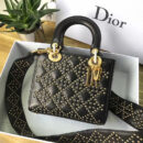 M0579 Dior迪奥 LADY DIOR黑色小牛皮柔软手提包 饰钉手提单肩包